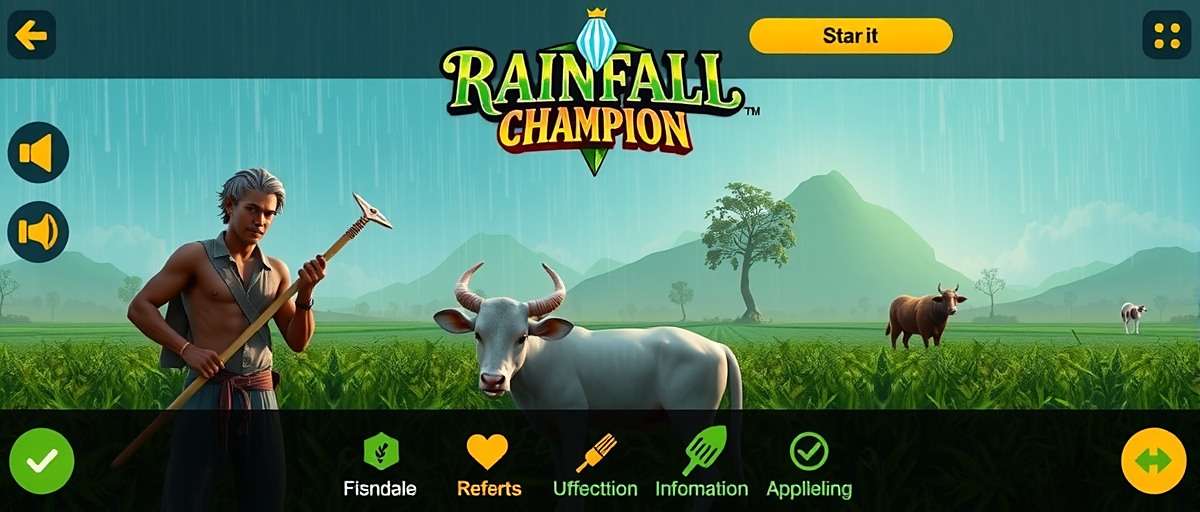 Rainfall Champion gameplay showing farm management interface with Indian crops